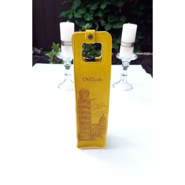 Kožený obal na víno - žlutý