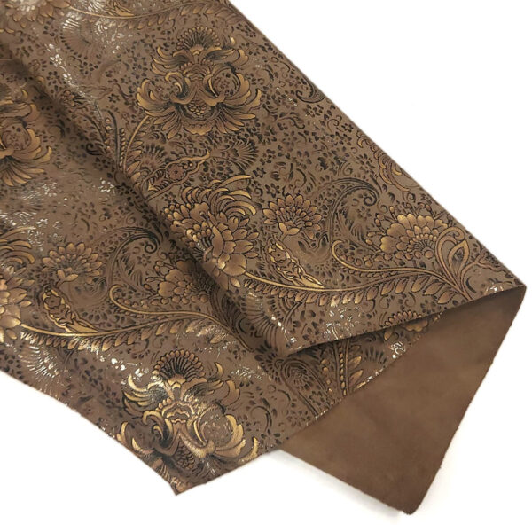 VZOROVANÉ  USNĚ - HOVĚZÍ KŮŽE - BRONZOVÉ KVĚTY - 0.7-0.8 mm
