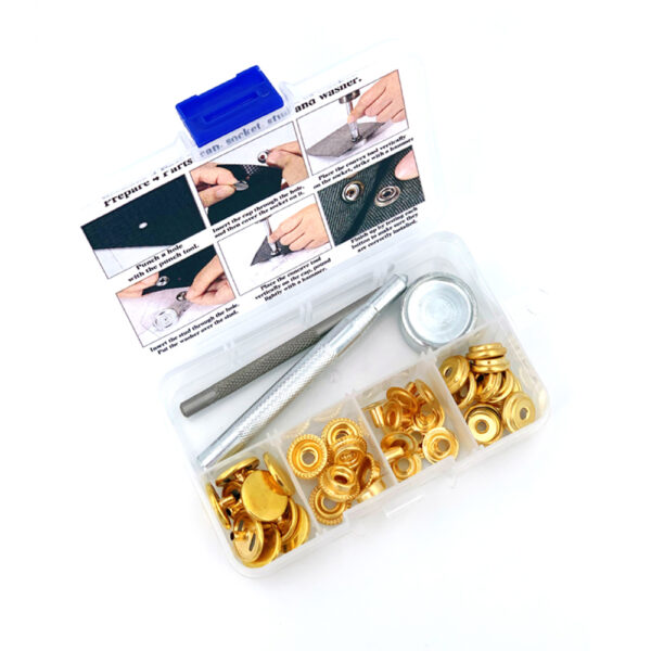 KOVOVÉ CVOČKY - Ø15 mm - ZLATÝ - 10 ks + NÁSTROJE