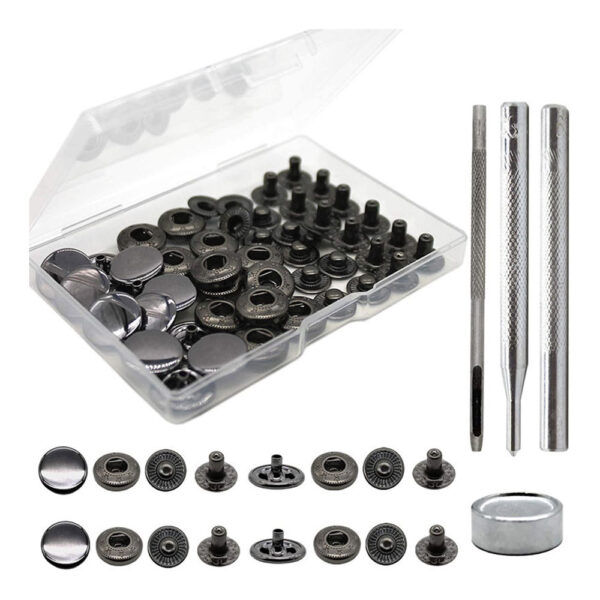 KOVOVÉ CVOČKY - Ø15 mm - ČERNÝ NIKL - 20 ks + NÁSTROJE