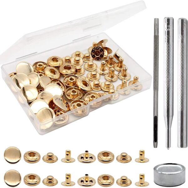 KOVOVÉ CVOČKY - Ø15 mm - ZLATÝ - 20 ks + NÁSTROJE