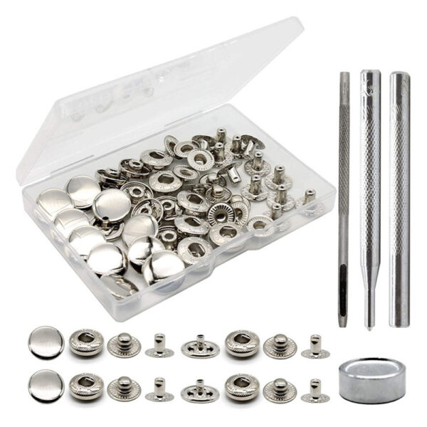 KOVOVÉ CVOČKY - Ø15 mm - NIKL - 20 ks + NÁSTROJE