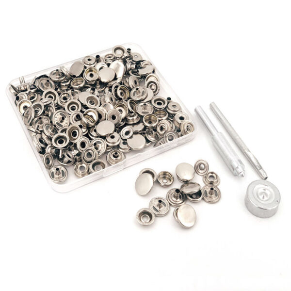 KOVOVÉ CVOČKY - Ø15 mm - NIKL - 50 ks + NÁSTROJE