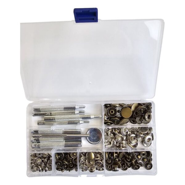 KOVOVÉ CVOČKY - Ø15, 12, 10mm - STAROMOSAZ , NIKL - 60 ks + NÁSTROJE