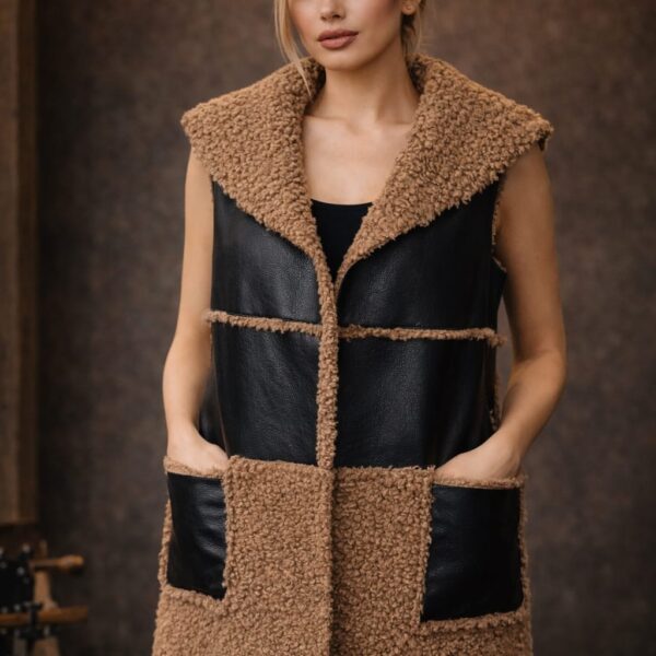 DÁMSKÁ DLOUHÁ VESTA Z UMĚLÉ KOŽEŠINY