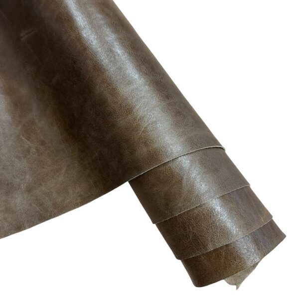 HOVĚZÍ KŮŽE - TŘÍSLOČINĚNÁ HLAZENICE -  HNĚDA-KHAKI  - 0.8-0.9 mm